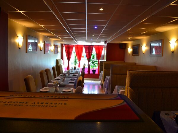 The dining room set for the evening